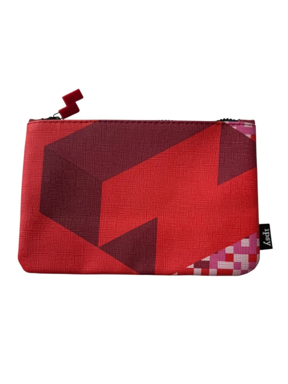 🤑5/$25 ipsy Red Geometric Zip Cosmetic Pouch